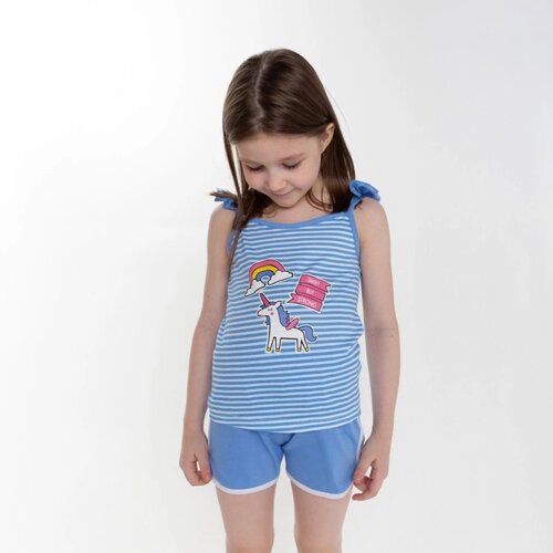 Комплект для девочки (майка/шорты), цвет голубой/полоска, рост 104 см
