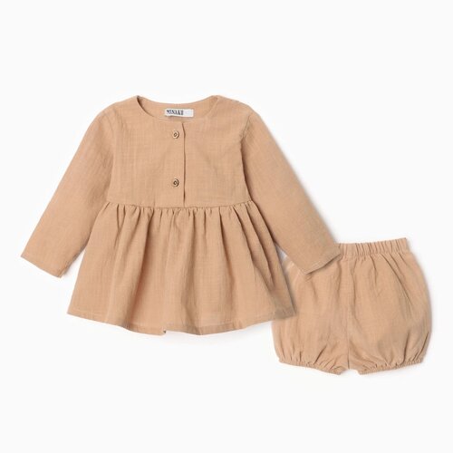 Комплект для девочки (туника, шорты) MINAKU, цвет бежевый, размер 68-74