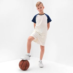 Комплект для мальчика (футболка и шорты) MINAKU, цвет экрю/синий, рост 122 см