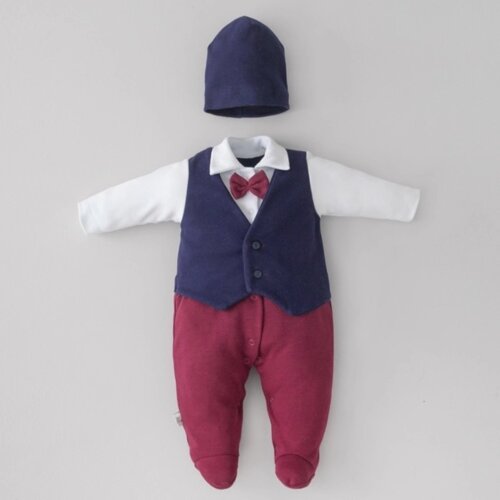 Комплект для мальчика KinDerLitto «Юный джентльмен-1», 2 предмета: комбинезон-слип, шапочка, рост 74-80 см, цвет тёмно-синий