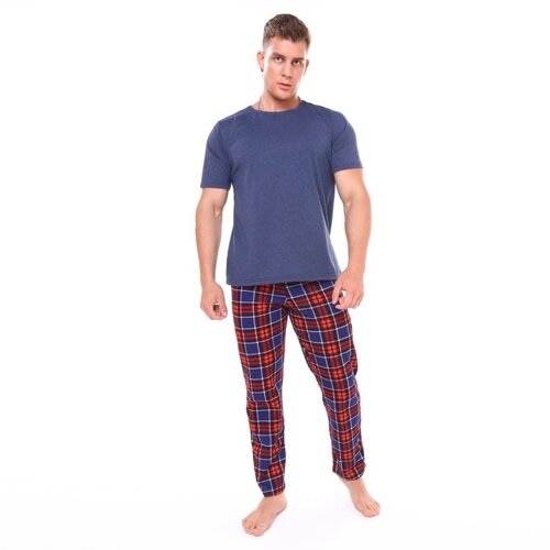 Комплект домашний мужской (футболка/брюки), цвет синий/красный, размер 58