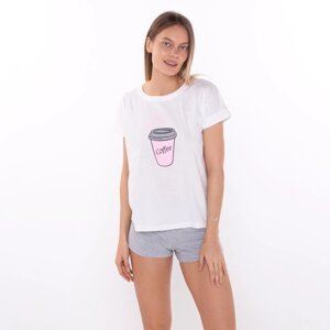 Комплект домашний женский "COFFEE"футболка/шорты), цвет белый/серый, размер 50