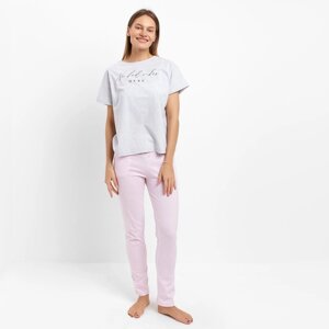 Комплект домашний женский (футболка/брюки), цвет серый, размер 52