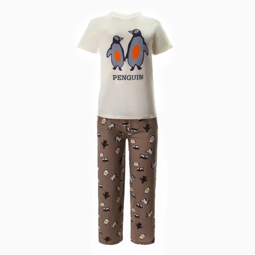 Комплект домашний женский (футболка/брюки) Penguin», цвет коричневый, размер 56