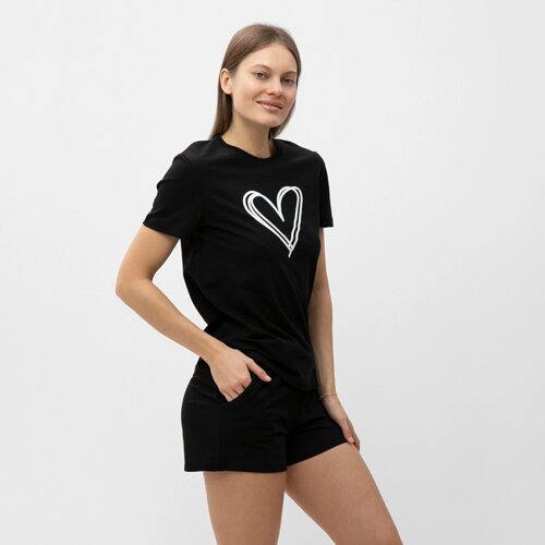 Комплект домашний женский (футболка, шорты), цвет черный, размер 44