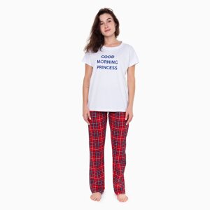 Комплект домашний женский «GOOD MORNING»футболка/брюки), цвет белый/красный, размер 46