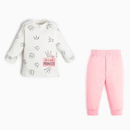 Комплект: джемпер и брюки Крошка Я "Princess", рост 74-80 см, цвет бежевый/розовый