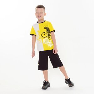Комплект (футболка/шорты) для мальчика, цвет жёлтый/чёрный, рост 116