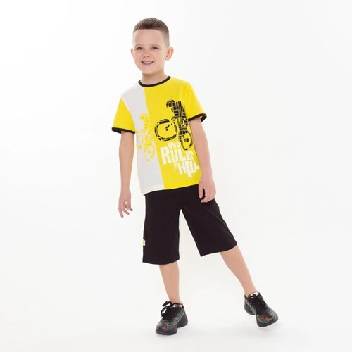 Комплект (футболка/шорты) для мальчика, цвет жёлтый/чёрный, рост 98