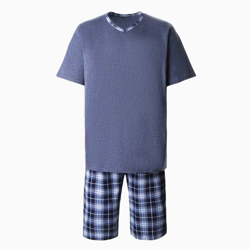 Комплект (футболка/шорты) мужской, цвет серо-голубой, размер 68