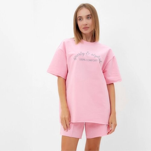 Комплект (футболка, шорты) женский MINAKU: SPORTY & STYLISH цвет светло-розовый, р-р 44