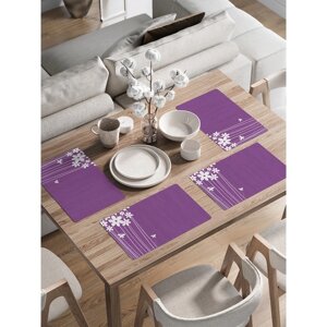 Комплект салфеток для сервировки стола «Цветочный салют», прямоугольные, закруглённые края, размер 30х46 см, 4 шт