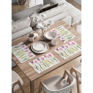 Комплект салфеток для сервировки стола «Цветы весны», прямоугольные, закруглённые края, размер 30х46 см, 4 шт