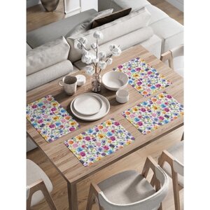 Комплект салфеток для сервировки стола «Краски цветов», прямоугольные, закруглённые края, размер 30х46 см, 4 шт