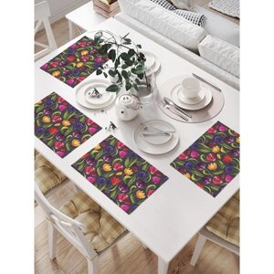 Комплект салфеток для сервировки стола «Разноцветные тюльпаны», прямоугольные, размер 32х46 см, 4 шт
