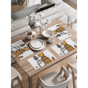 Комплект салфеток для сервировки стола «Семейство котов», прямоугольные, закруглённые края, размер 30х46 см, 4 шт