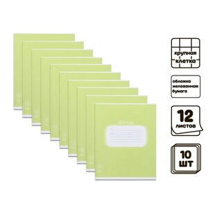 Комплект тетрадей из 10 штук, 12 листов в крупную клетку Calligrata "Однотонная Пастель. Зелёная", обложка мелованная бумага, блок офсет