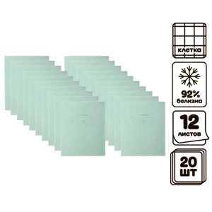 Комплект тетрадей из 20 штук, 12 листов в клетку КПК "Зелёная обложка", блок офсет, белизна 92%