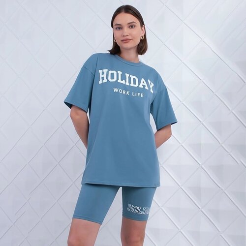 Комплект женский домашний (футболка/бриджи), цвет джинс, размер 42