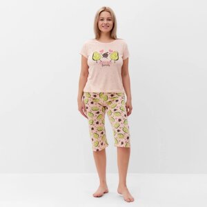 Комплект женский домашний (футболка/бриджи), цвет персиковый, размер 48