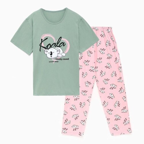 Комплект женский домашний (футболка/брюки) Koala", цвет зелёный/розовый, размер 62