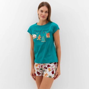 Комплект женский домашний (футболка/шорты), цвет зелёный, размер 46