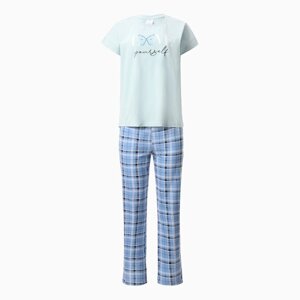 Комплект женский домашний LOVE (футболка, брюки), цвет голубой, размер 46