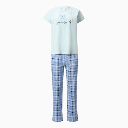 Комплект женский домашний LOVE (футболка, брюки), цвет голубой, размер 50
