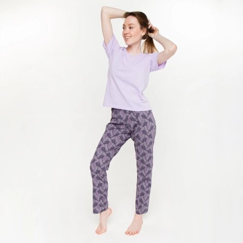 Комплект женский (футболка, брюки), цвет сиреневый, размер 46