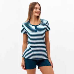 Комплект женский (футболка/шорты), цвет изумрудная полоса, размер 50