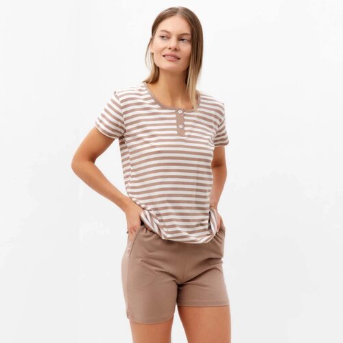 Комплект женский (футболка/шорты), цвет кофейная полоса, размер 50