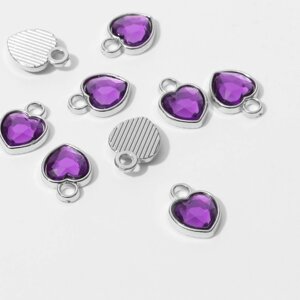 Концевик-подвеска «Сердечко» 1,71,30,2 см, набор 10 шт. цвет фиолетовый в серебре