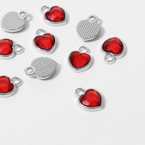 Концевик-подвеска «Сердечко» 1,71,30,2 см, набор 10 шт. цвет красный в серебре