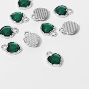 Концевик-подвеска «Сердечко» 1,71,30,2 см, набор 10 шт. цвет тёмно-зелёный в серебре