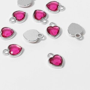 Концевик-подвеска «Сердечко» 1,71,30,2 см, набор 10 шт. цвет ярко-розовый в серебре