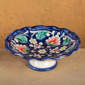 Конфетница Риштанская Керамика "Цветы", 16 см, синяя