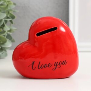 Копилка керамика "Красное сердце - I love you" 11х5х10,5 см