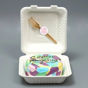 Коробка для бенто-торта с вилкой, кондитерская подарочная упаковка, «For you», 21 х 20 х 7,5 см