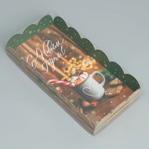 Коробка для кондитерских изделий с PVC крышкой «С Новым годом», кофе, 10.5 21 3 см