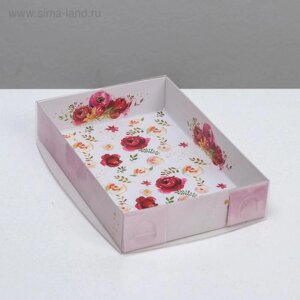 Коробка для макарун с PVC крышкой, кондитерская упаковка «Цветы», 17 х 12 х 3 см