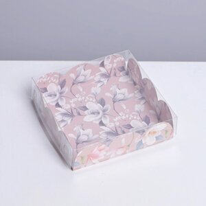 Коробка для печенья, кондитерская упаковка с PVC крышкой, «Цветы», 10.5 х 10.5 х 3 см