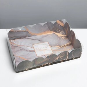 Коробка для печенья, кондитерская упаковка с PVC крышкой, «Мрамор», 20 х 30 х 8 см