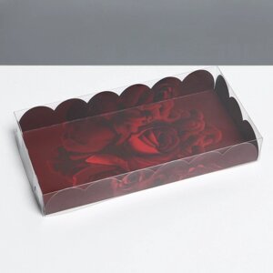 Коробка для печенья, кондитерская упаковка с PVC крышкой, «Розы», 10.5 х 21 х 3 см