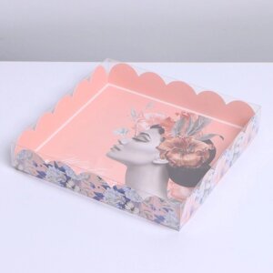 Коробка для печенья, кондитерская упаковка с PVC крышкой, «Живи мечтой», 18 х 18 х 3 см