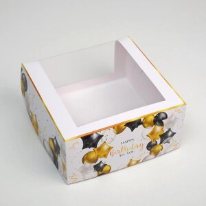 Коробка для торта с окном, кондитерская упаковка «Happy Birthday» 23 х 23 х 11 см