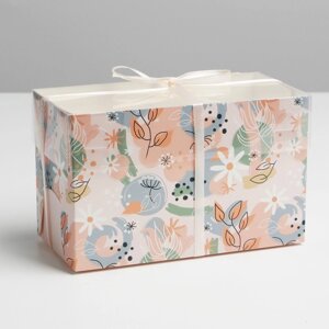 Коробка на 2 капкейка, кондитерская упаковка «Нежная», 16 х 8 х 10 см