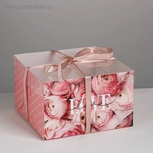 Коробка на 4 капкейка, кондитерская упаковка «LOVE», 16 х 16 х 10 см