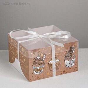Коробка на 4 капкейка, кондитерская упаковка «Милой сластене», 16 х 16 х 10 см