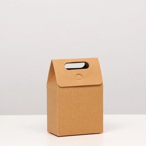Коробка-пакет с ручкой, крафт, 15 х 10 х 6 см