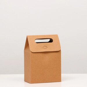 Коробка-пакет с ручкой, крафт, 19 х 14 х 8 см
